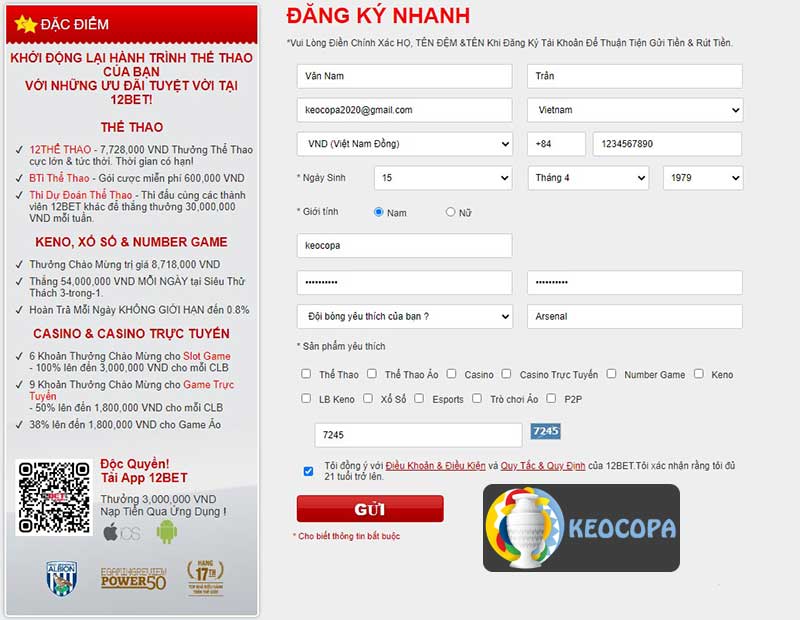 Hướng dẫn đăng ký 12BET Đăng ký 12BET