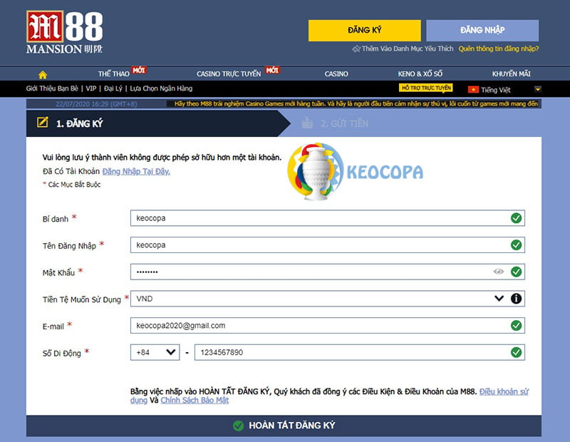 Đăng ký M88 Đăng ký M88